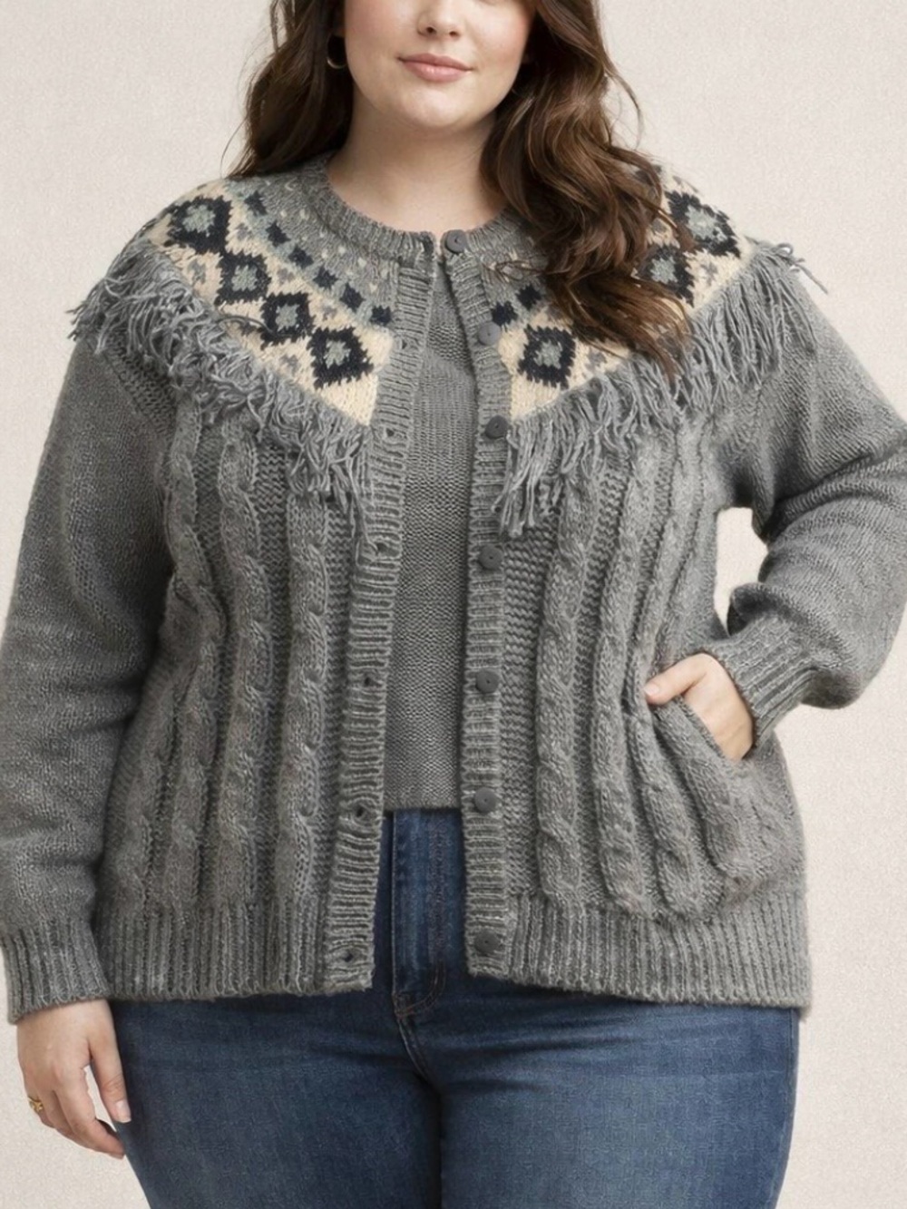Vintage Backroad Blues Hand Knit Fringe Sweater Plus 22W Boho Cottagecore